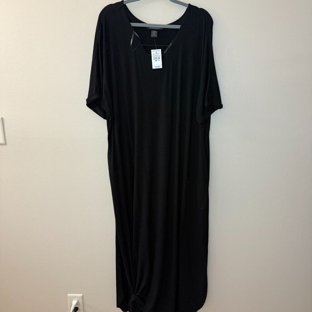Ashley Stewart Black Maxi Tie Hem T-Shirt Dress